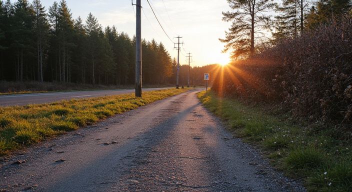Verlaten gravelparkeerplaats omringd door bossen en doorgaande natuur in Limburg.