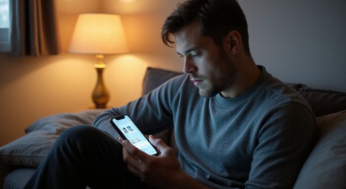 Een persoon met een smartphone, verdiept in een datingapp voor sexcontact in Vlaanderen.