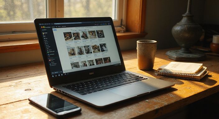 Een Dell laptop en iPhone tonen een klassiek marktplaatsinterface.