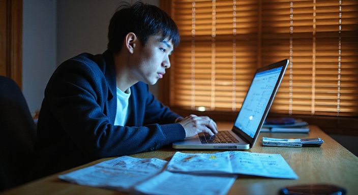 Een persoon onderzoekt beveiligingswaarschuwingen op hun laptop met aantekeningen.