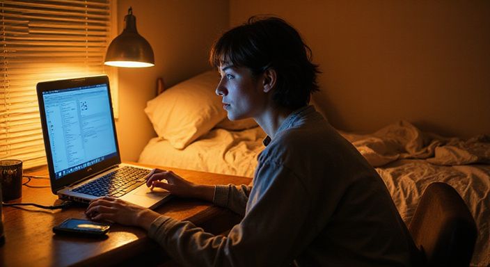 Een vrouw zoekt op haar laptop naar een sexdate in Limburg.