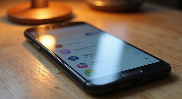 Een smartphone met contactbeheerinterface ligt op een houten bureau.
