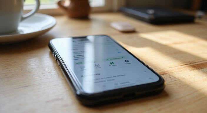Een smartphone op een bureau toont een beveiligde berichtenapp.